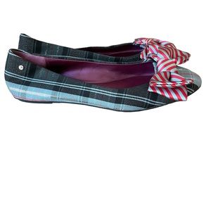 Coach Poppy Cambria Plaid Bow Flats Size 7 Academia Preppy Holiday Office Stripe